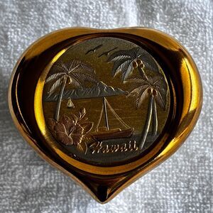 Art of Chokin Hawaii Heart Trinket Box 24KT Gold Chokin Japan 3” X 3"